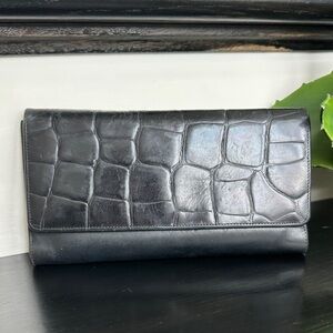 Brahmin genuine leather, black croc embossed, wallet clutch with zip pocket